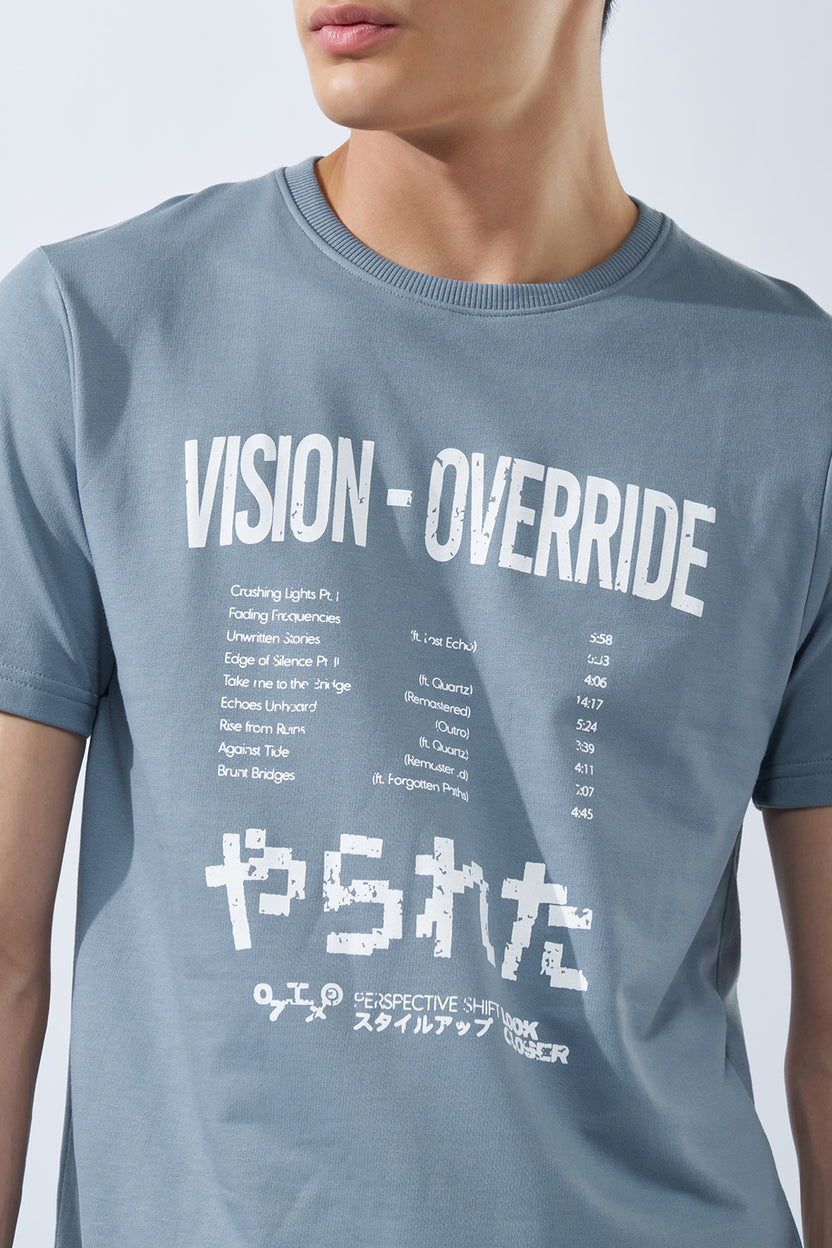 Light Blue Typographic T-Shirt For Men - Image 3