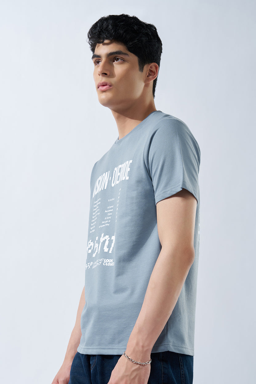 Light Blue Typographic T-Shirt For Men - Image 4