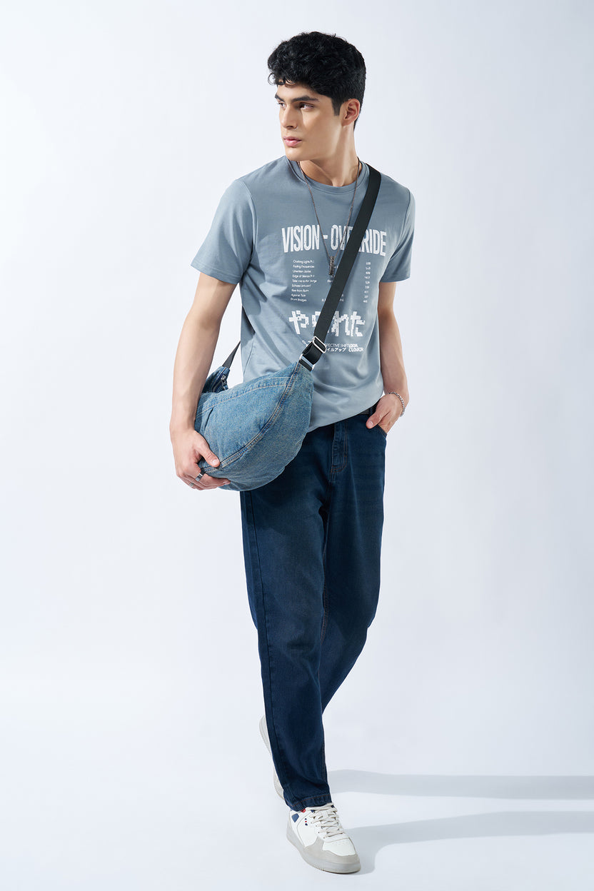 Light Blue Typographic T-Shirt For Men - Image 6