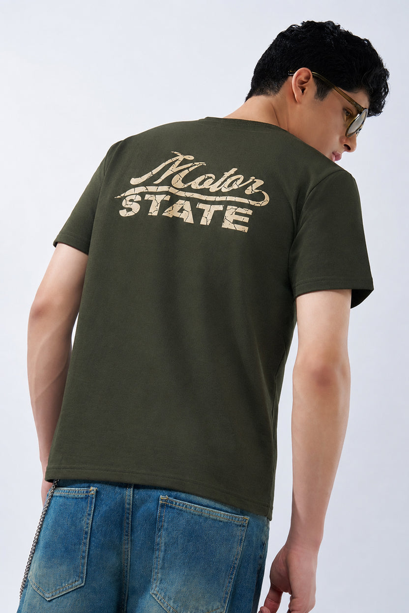 Olive Graphic Regular Fit T-Shirt For Men - Image 1