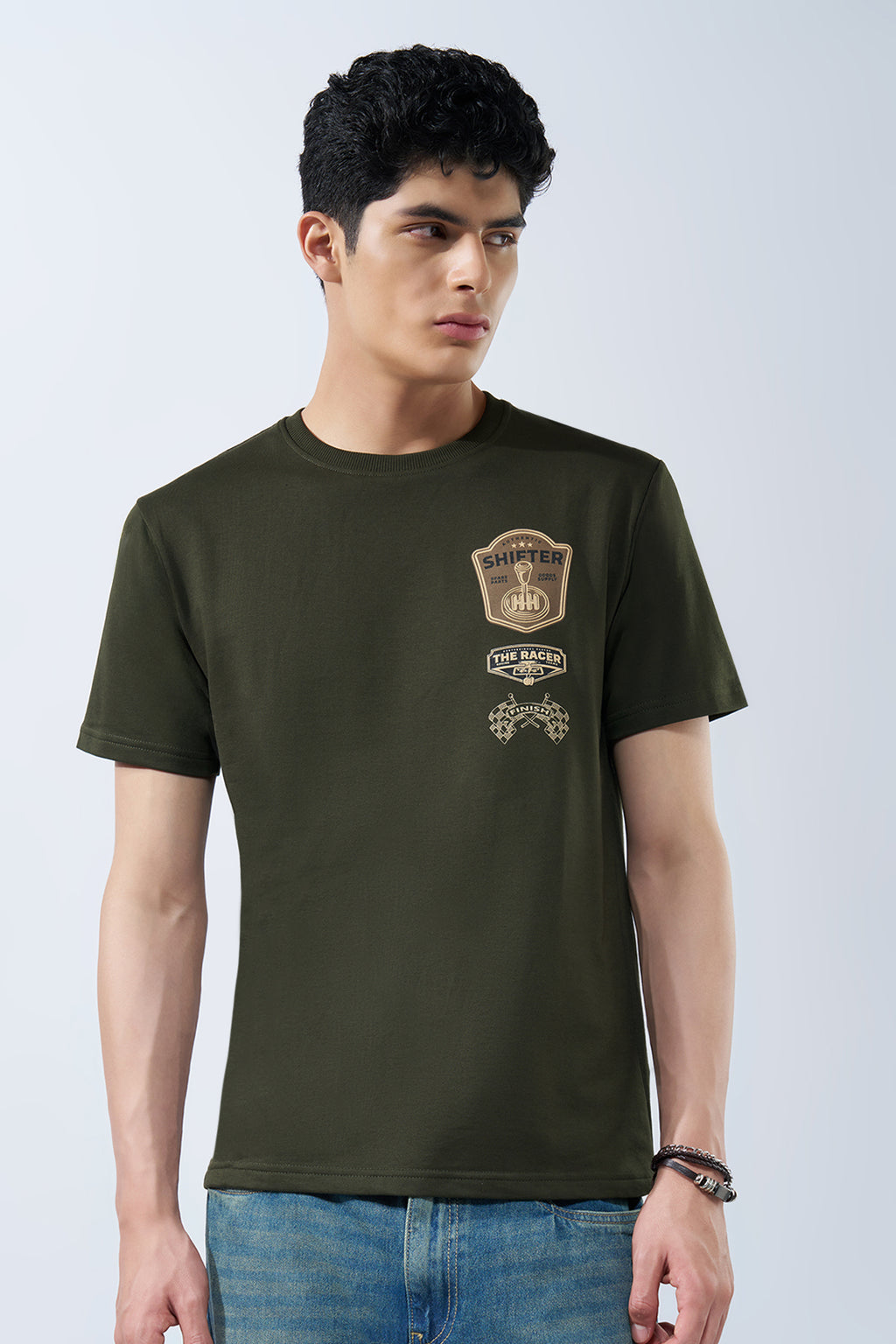Olive Graphic Regular Fit T-Shirt for Men - Image 2