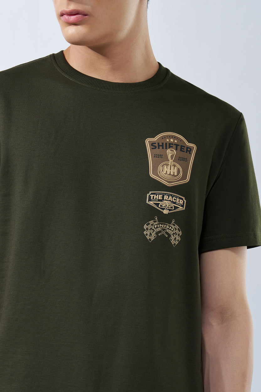 Olive Graphic Regular Fit T-Shirt for Men - Image 3