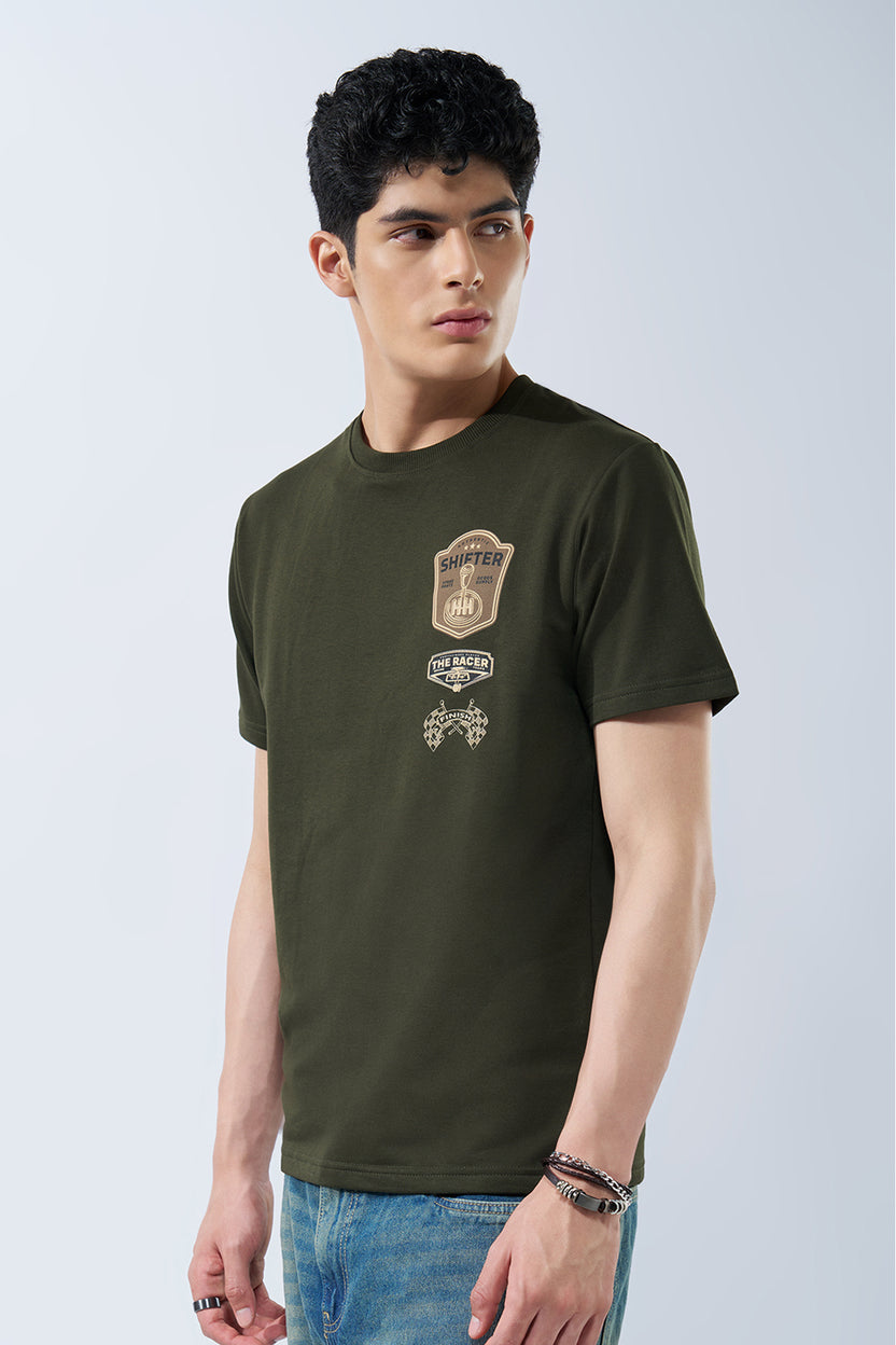 Olive Graphic Regular Fit T-Shirt for Men - Image 4