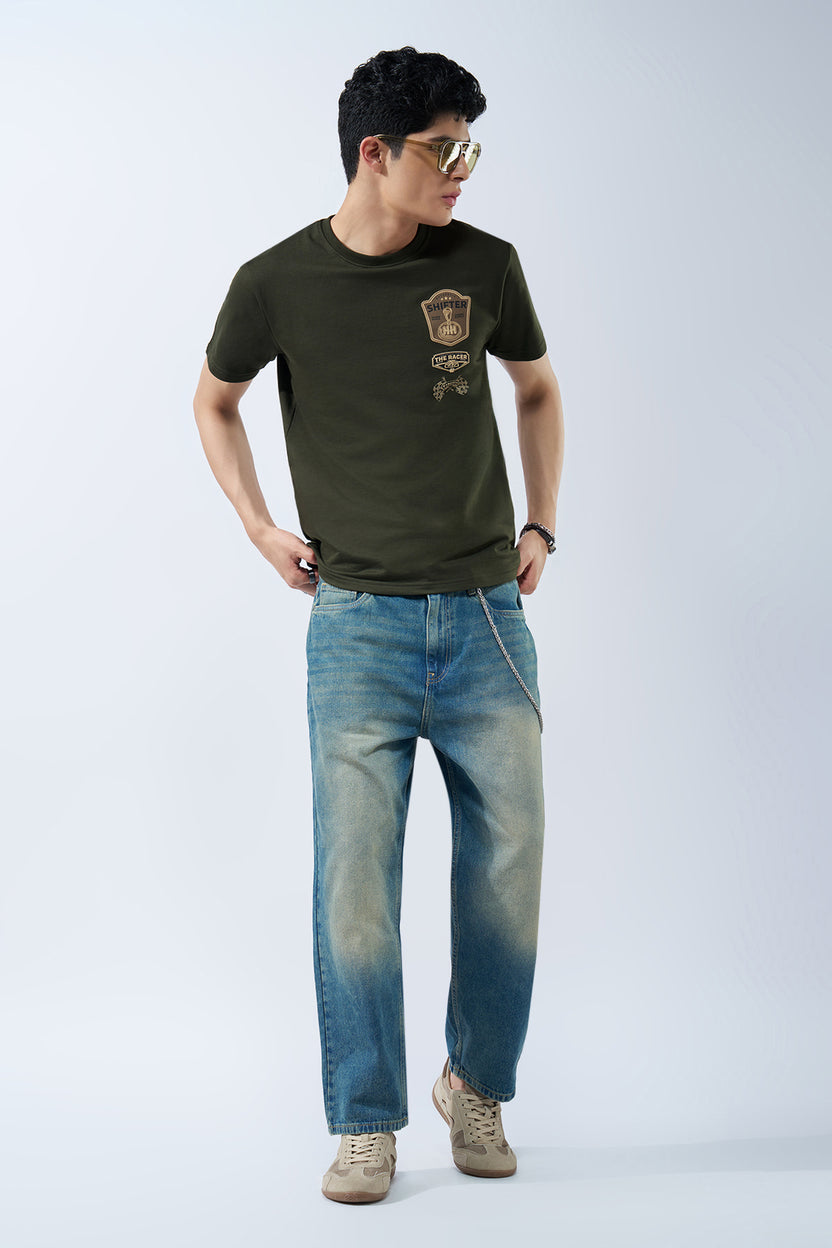 Olive Graphic Regular Fit T-Shirt for Men - Image 6