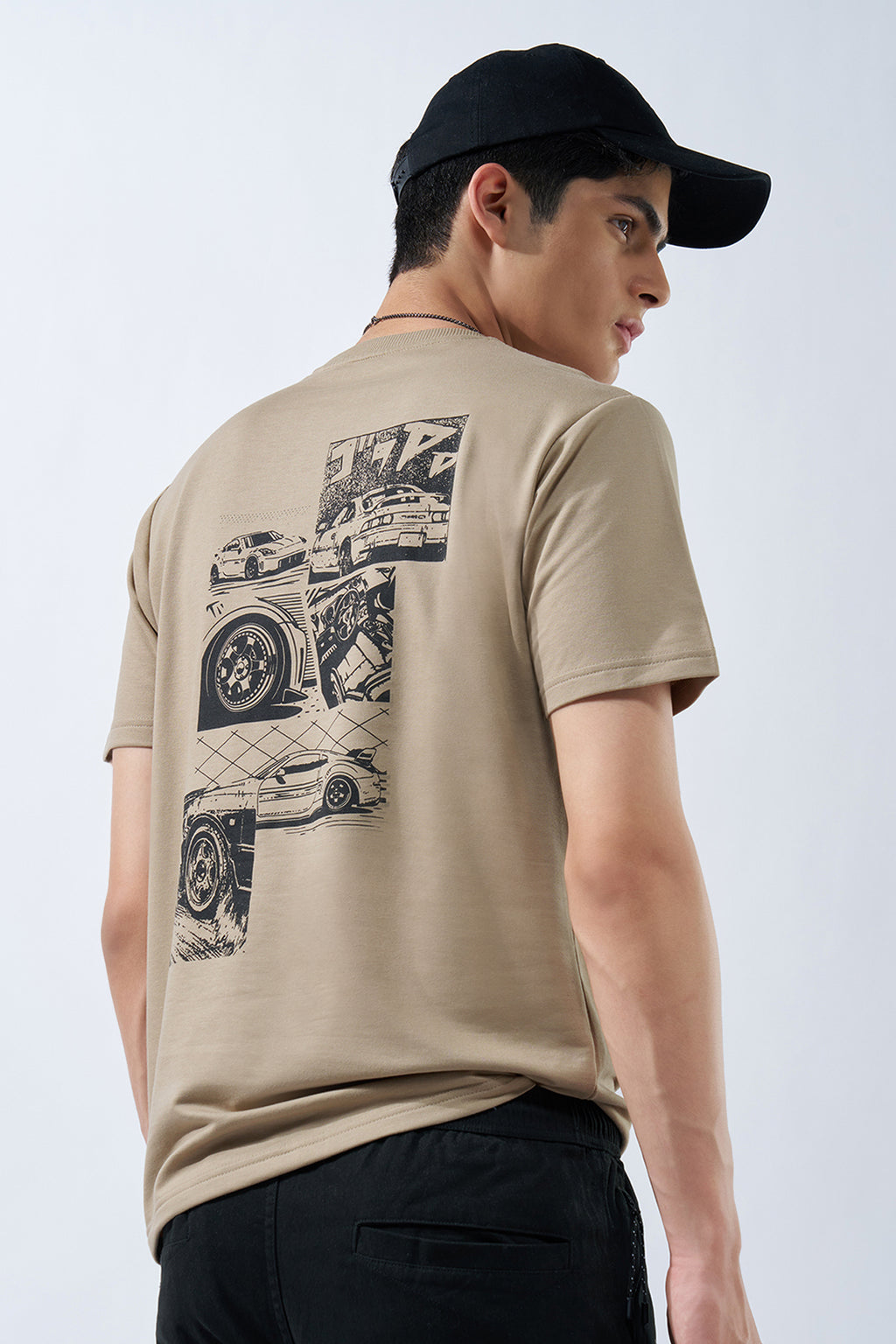 Beige Graphic Regular Fit T-Shirt for Men - Image 1