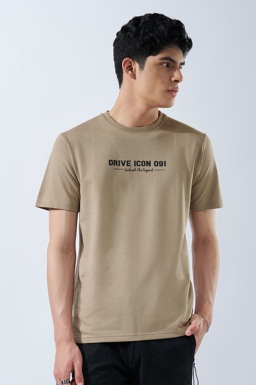 Beige Graphic Regular Fit T-Shirt for Men - Image 2