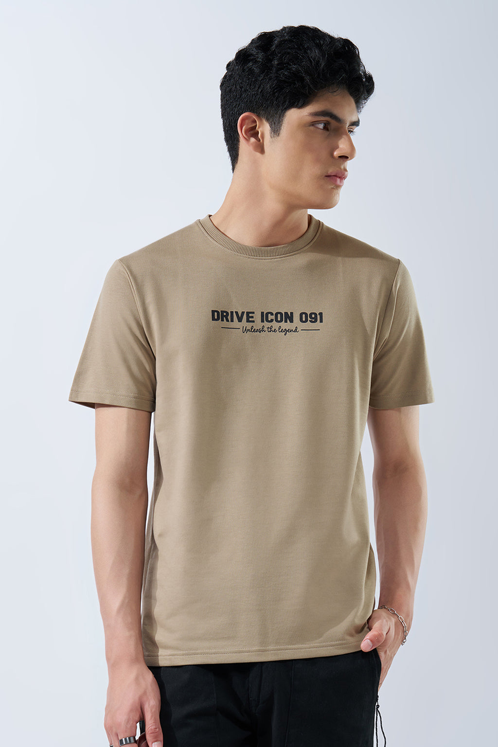 Beige Graphic Regular Fit T-Shirt for Men - Image 2