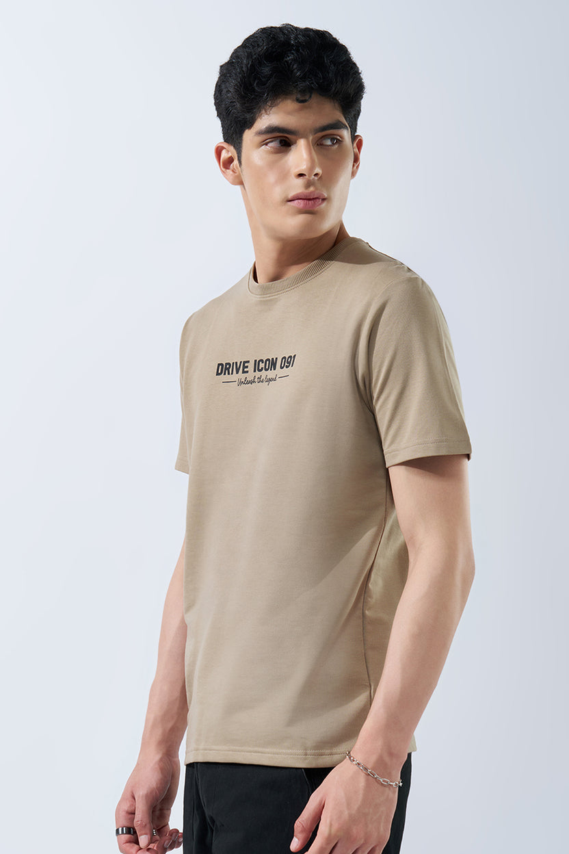 Beige Graphic Regular Fit T-Shirt for Men - Image 4