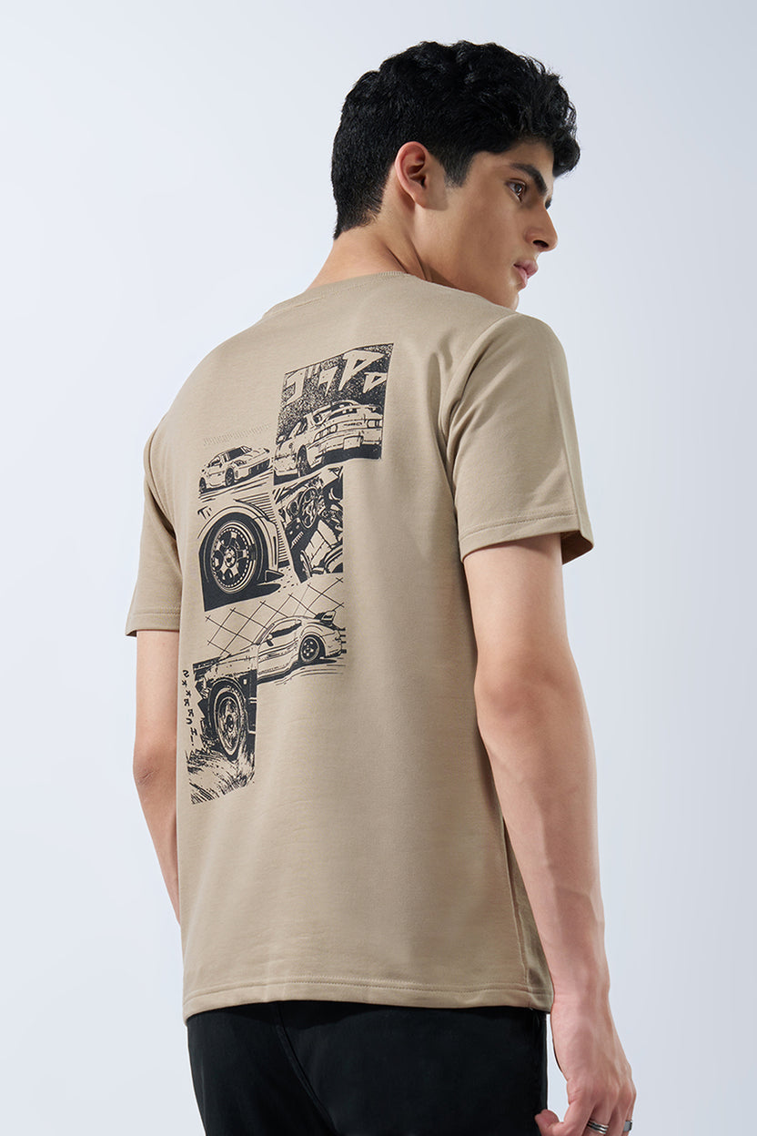 Beige Graphic Regular Fit T-Shirt for Men - Image 5