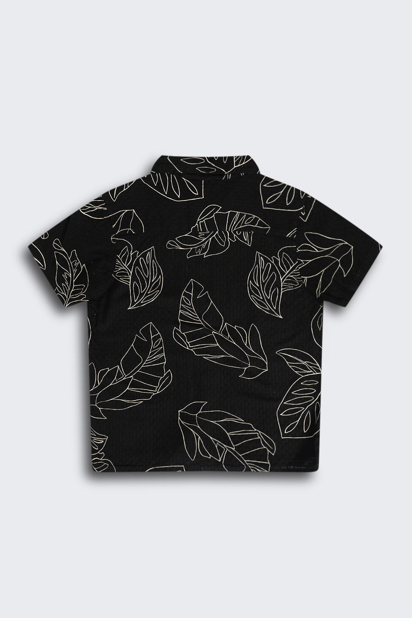 Black Botanical Print Shirt for Tweens Boys - Image 3