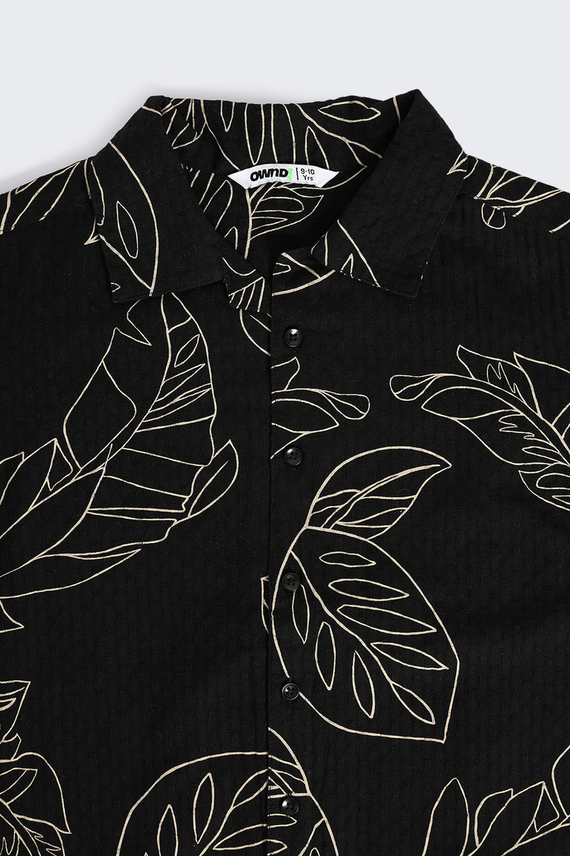 Black Botanical Print Shirt for Tweens Boys - Image 5