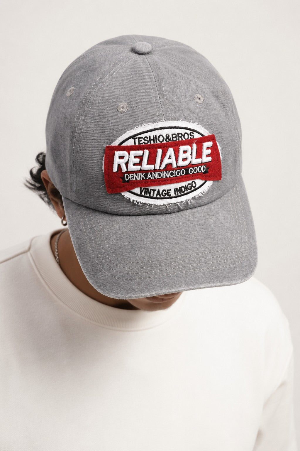 Grey Washed Typographic Patch Baseball Cap for Men - Image 7