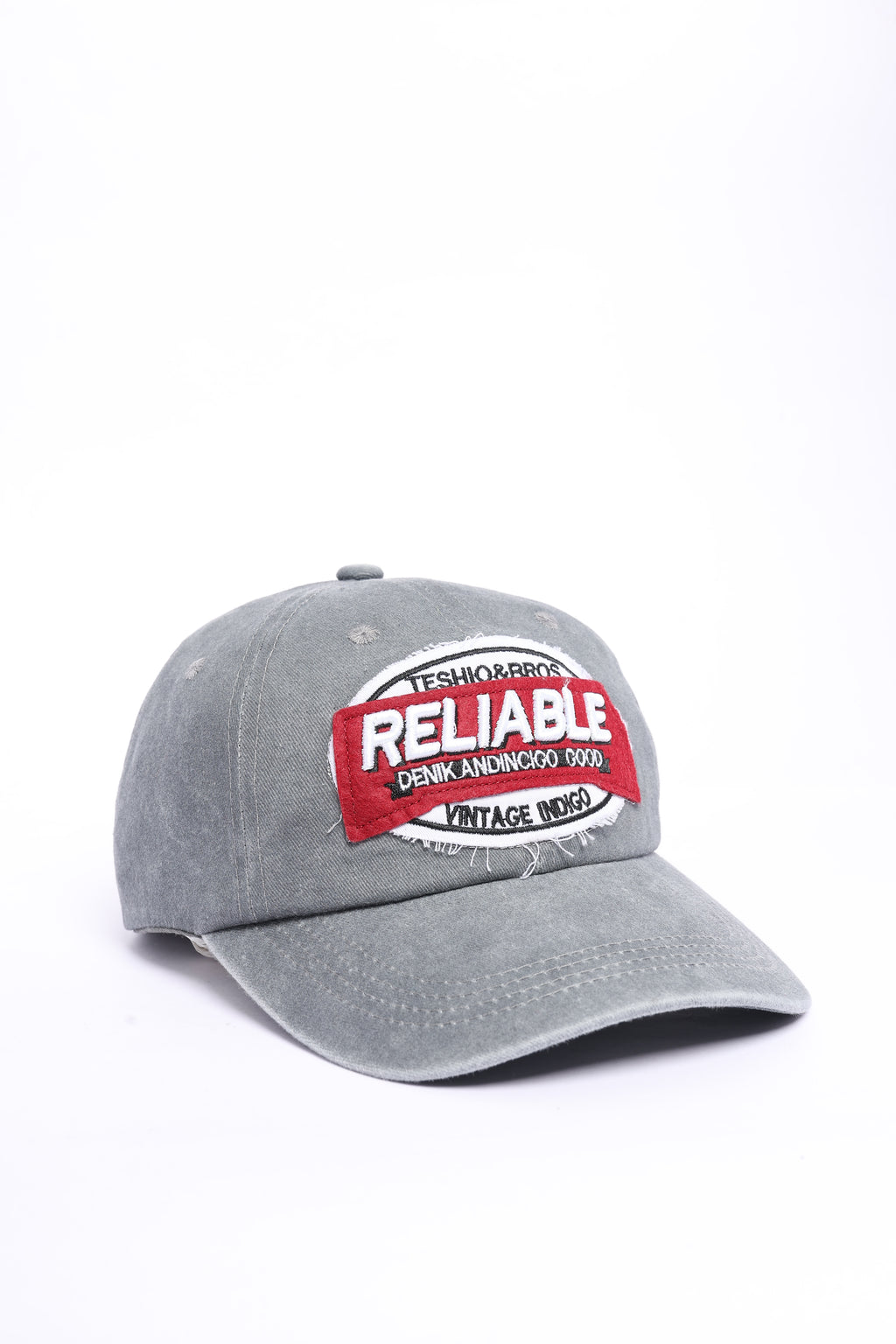 Grey Washed Typographic Patch Baseball Cap for Men - Image 3