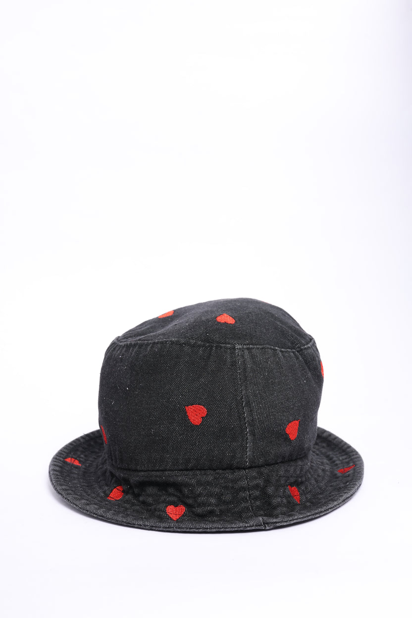 Black Heart Embroidered Denim Bucket Hat for Women - Image 2
