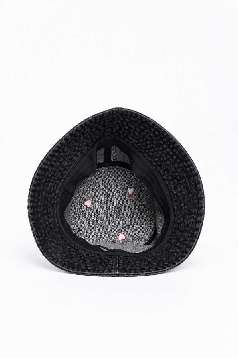 Black Heart Embroidered Denim Bucket Hat for Women - Image 3