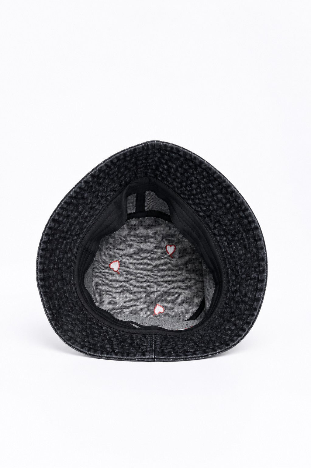 Black Heart Embroidered Denim Bucket Hat for Women - Image 3