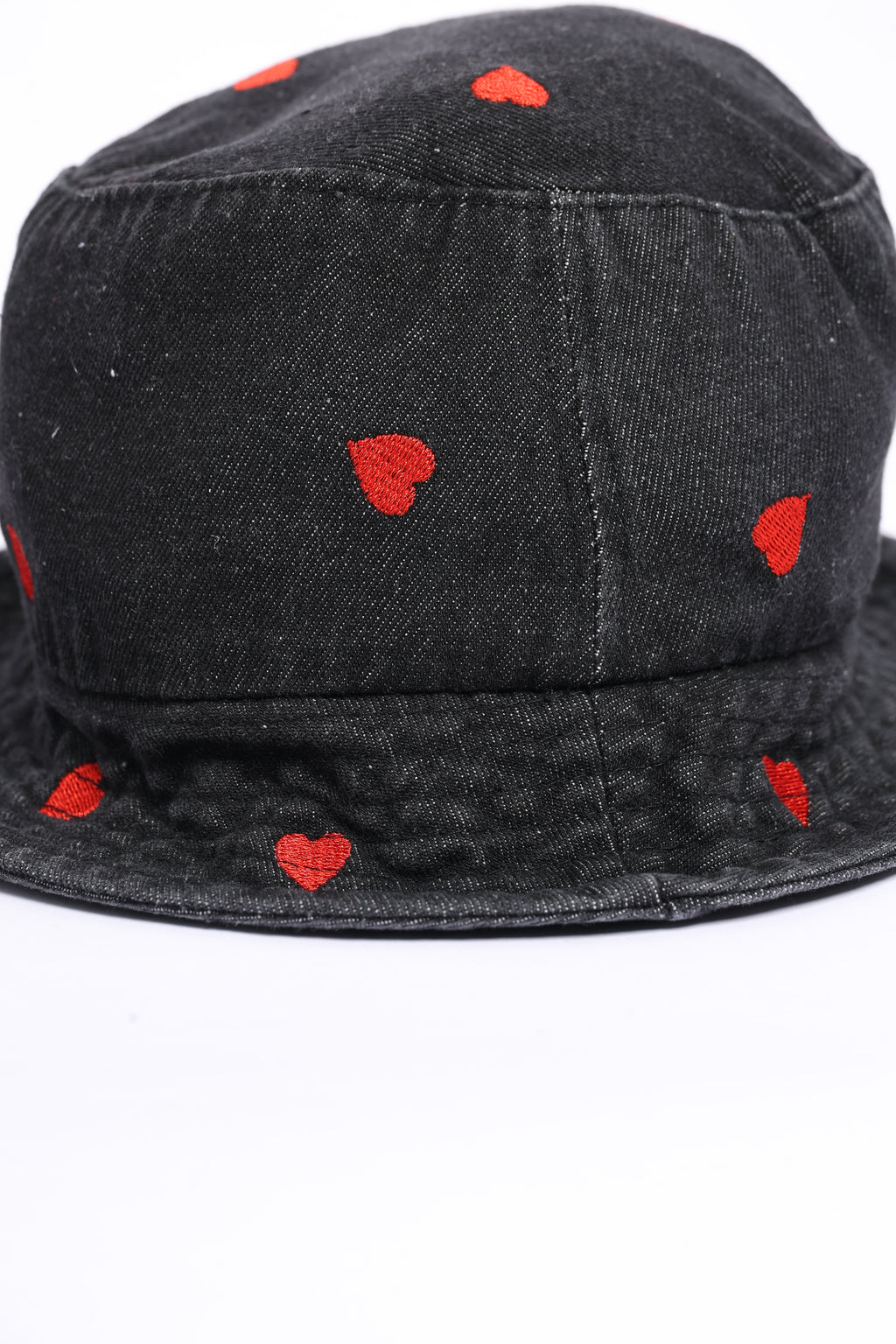 Black Heart Embroidered Denim Bucket Hat for Women - Image 4