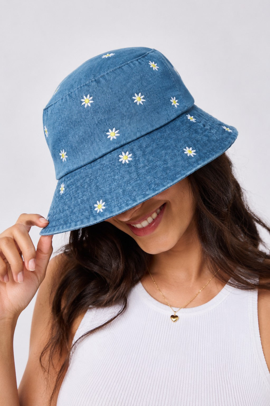 Blue Embroidered Denim Bucket Hat