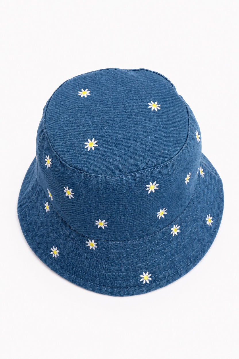 Blue Embroidered Denim Bucket Hat for Women - Image 2