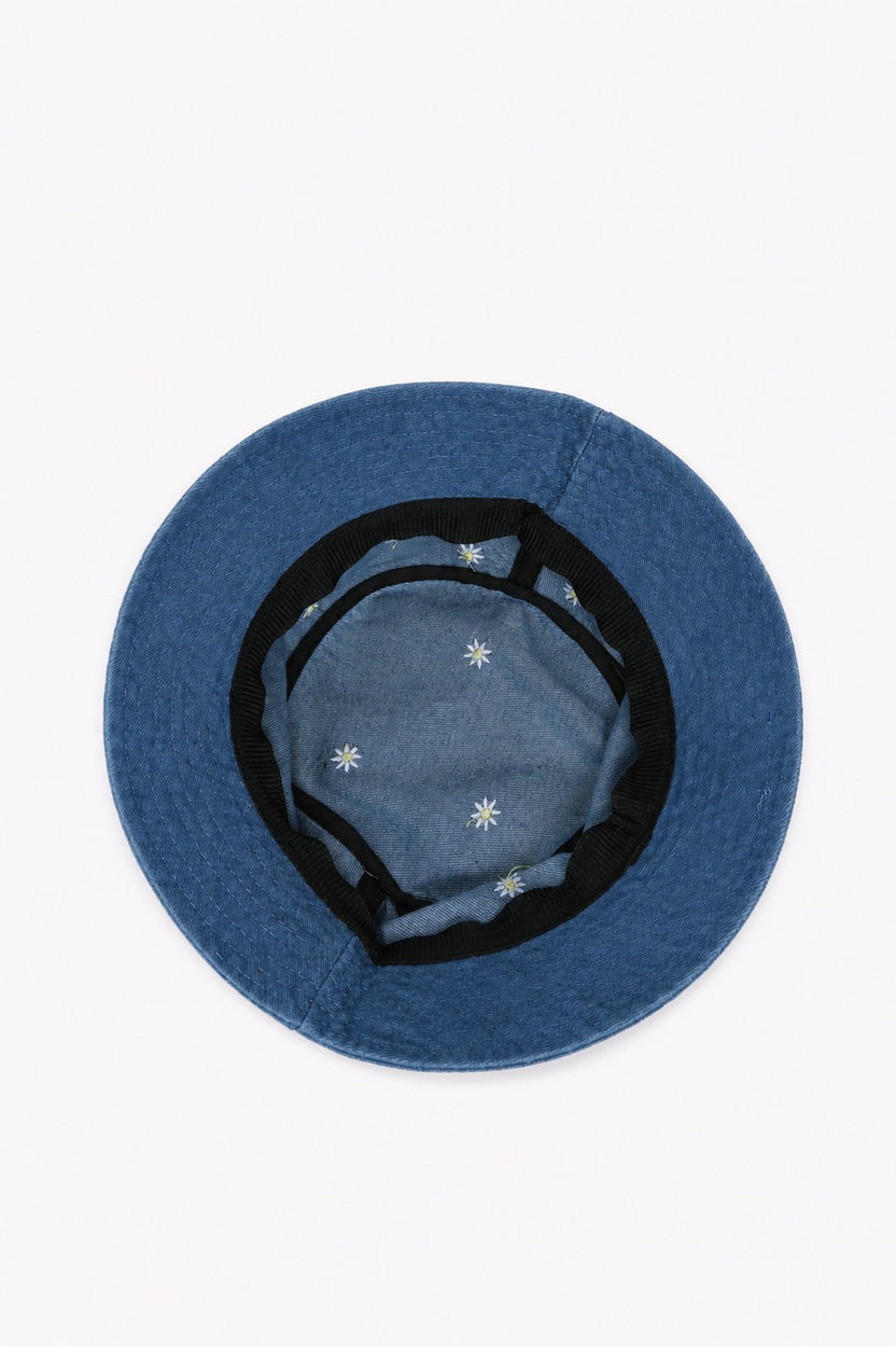 Blue Embroidered Denim Bucket Hat for Women - Image 4