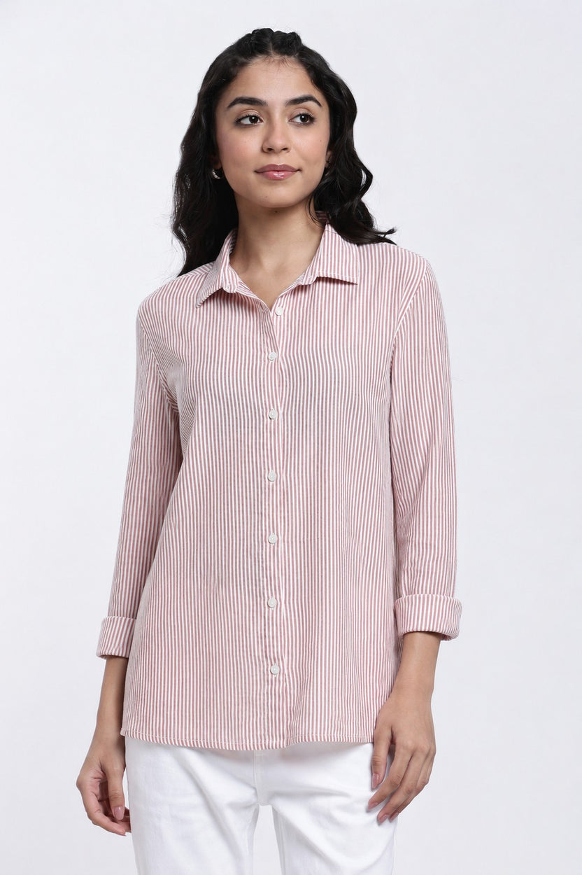 Red Stripes Regular Fit Shirt for Women - Image 2
