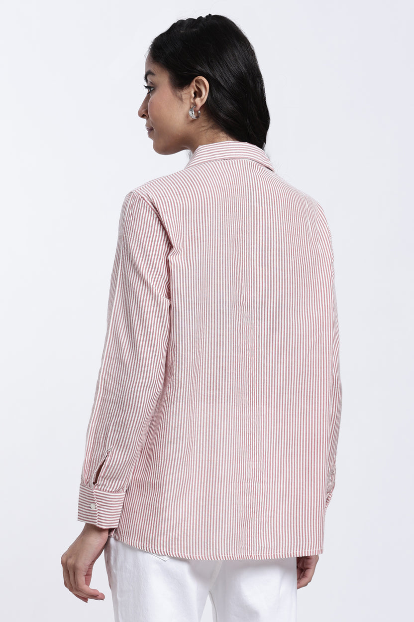 Red Stripes Regular Fit Shirt for Women - Image 5