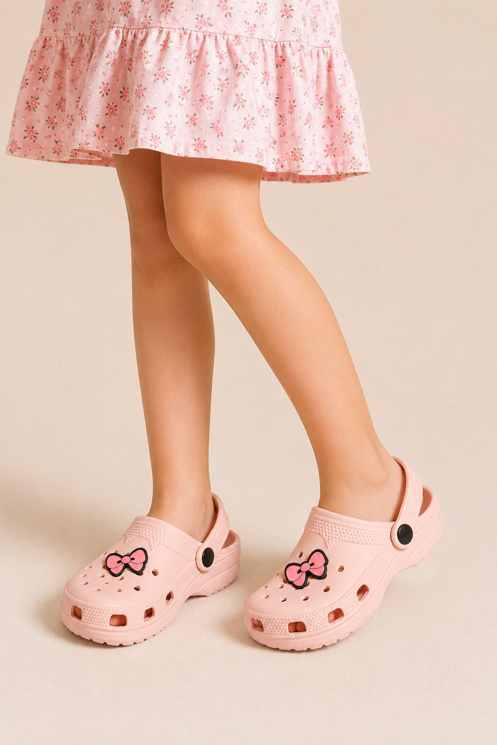 Peach Solid Platform Clogs for Girls - Image 1