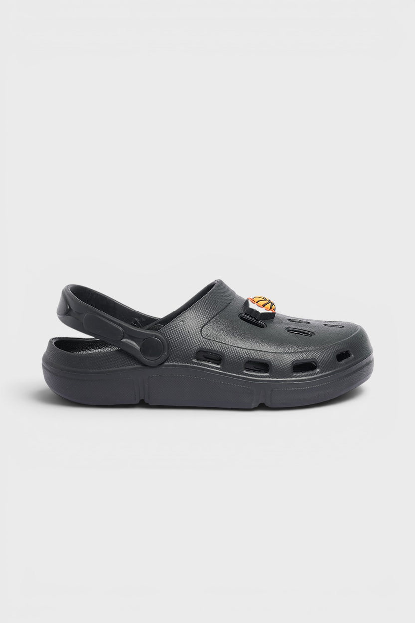 Black Solid Platform Clogs for Boys - Image 2