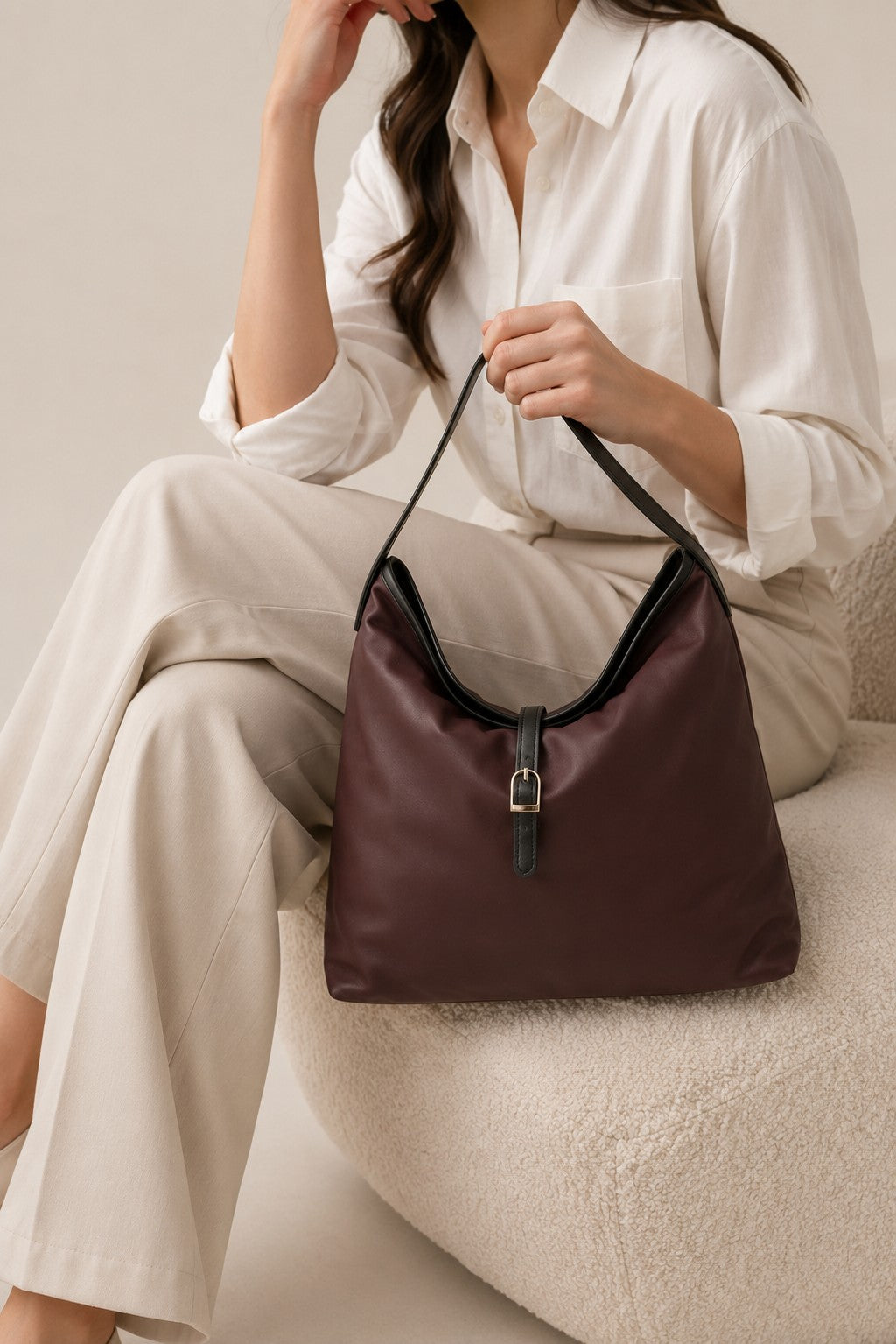 Maroon Solid Tote Bag for Women - Image 1