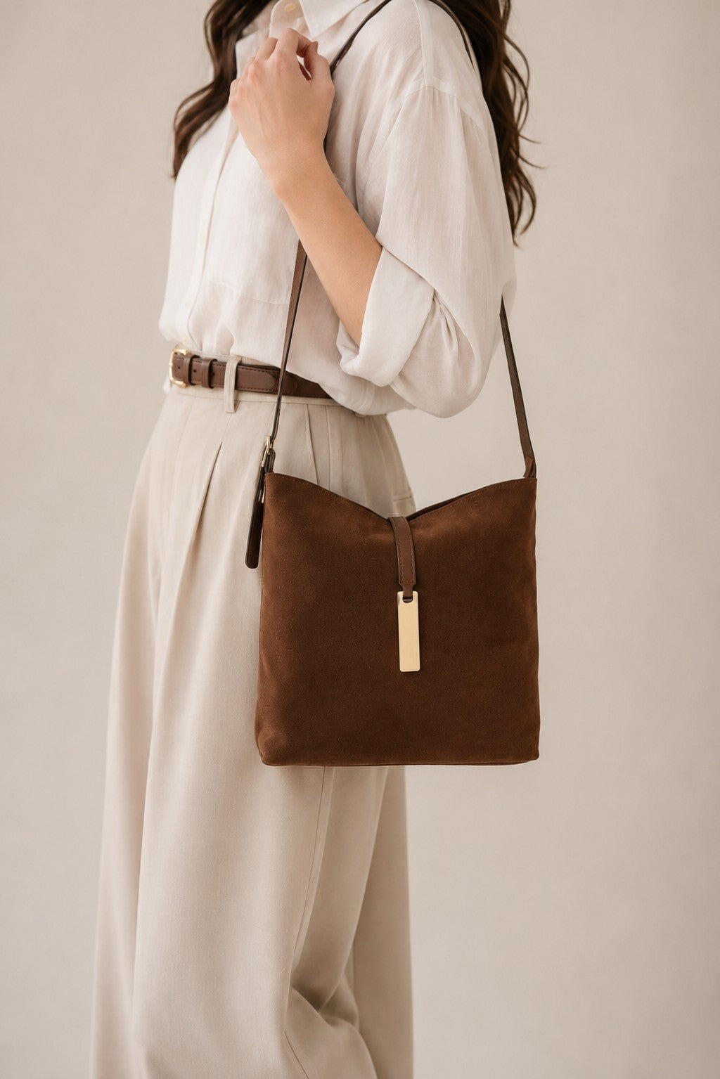 Brown Solid Tote Bag for Women - Image 1