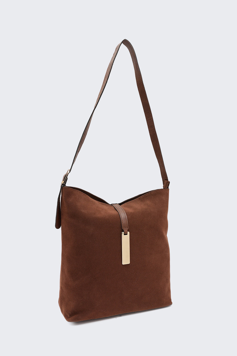 Brown Solid Tote Bag for Women - Image 3