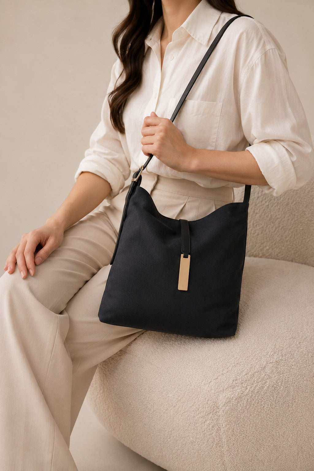 Navy Solid Tote Bag for Women - Image 1