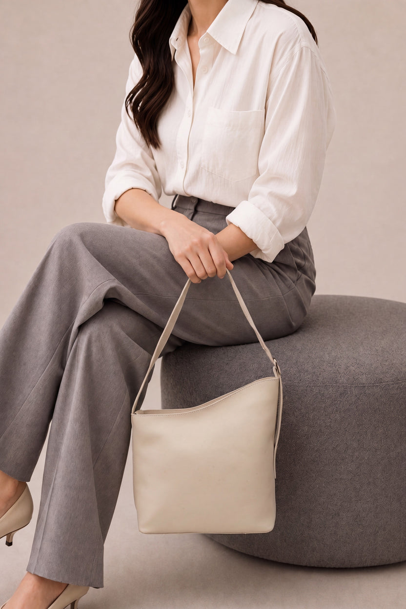 Cream PU Tote Bag For Women - Image 1