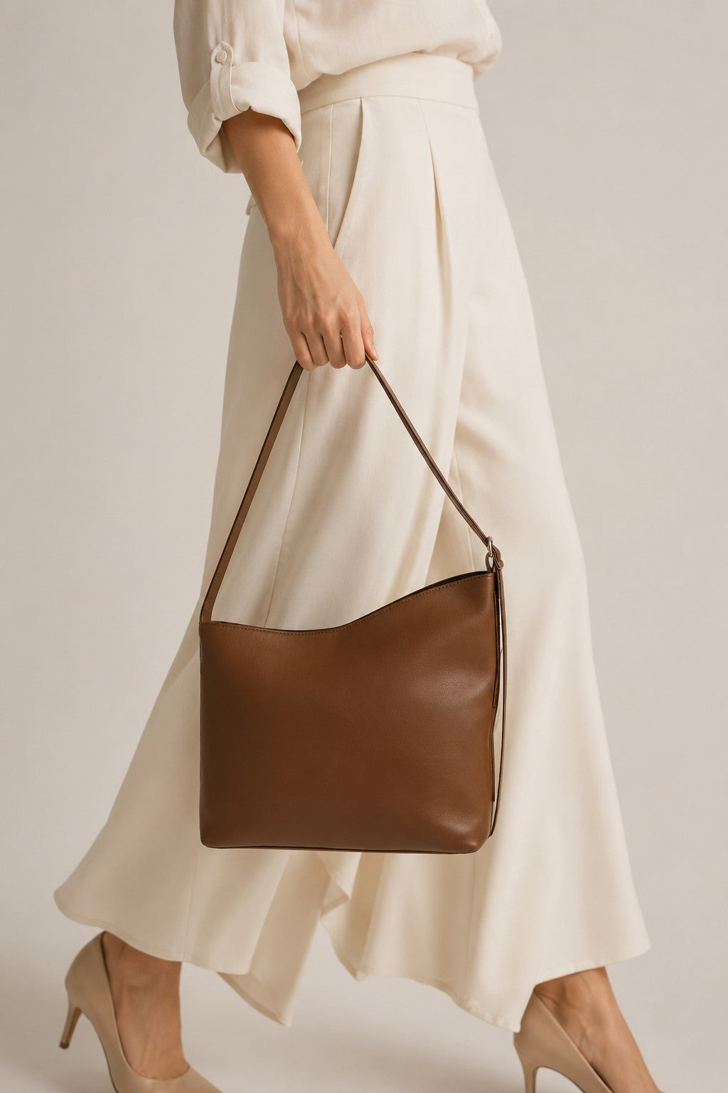 Tan Solid Tote Bag for Women - Image 1
