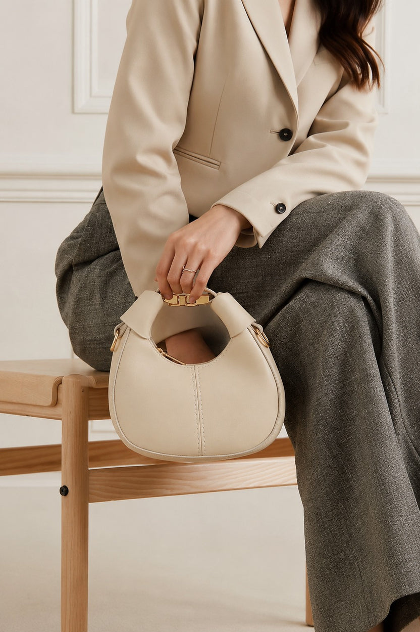 Cream Solid Sling Bag For Women - Image 1