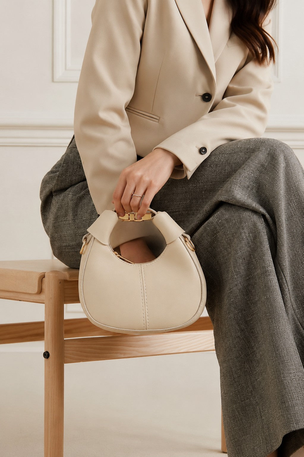 Cream Solid Sling Bag for Women - Image 1