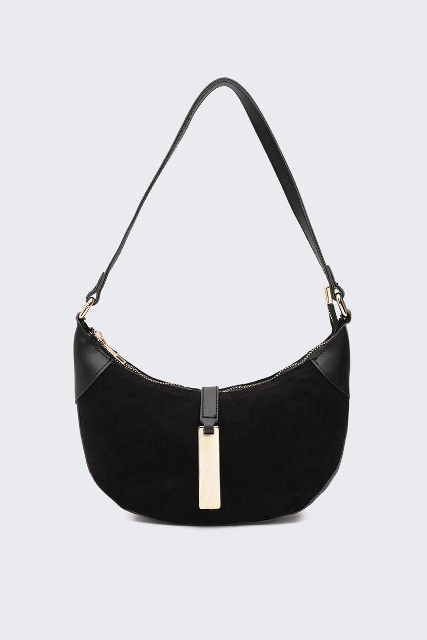 Black Solid Half Moon Shoulder Bag for Women - Image 2