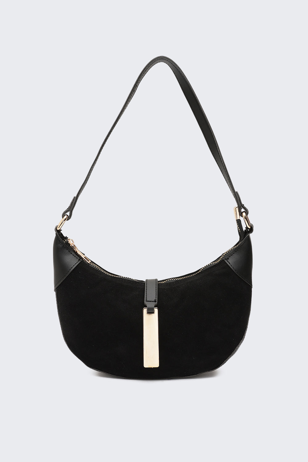 Black Solid Half Moon Shoulder Bag for Women - Image 2