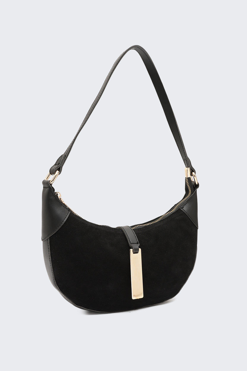 Black Solid Half Moon Shoulder Bag for Women - Image 3