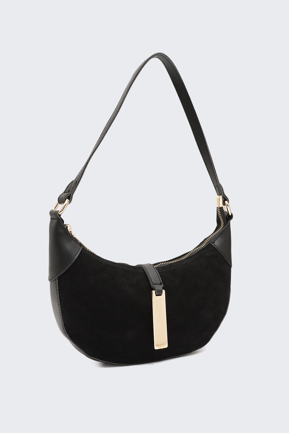 Black Solid Half Moon Shoulder Bag for Women - Image 3