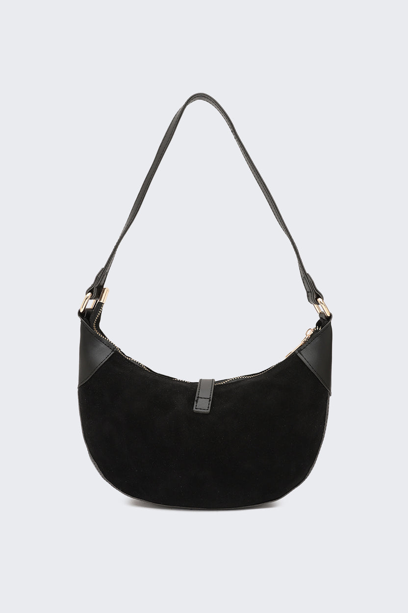 Black Solid Half Moon Shoulder Bag for Women - Image 4