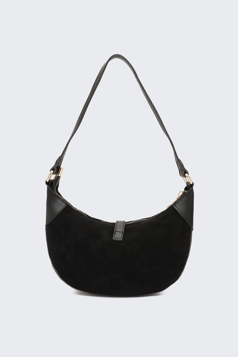 Black Solid Half Moon Shoulder Bag for Women - Image 4