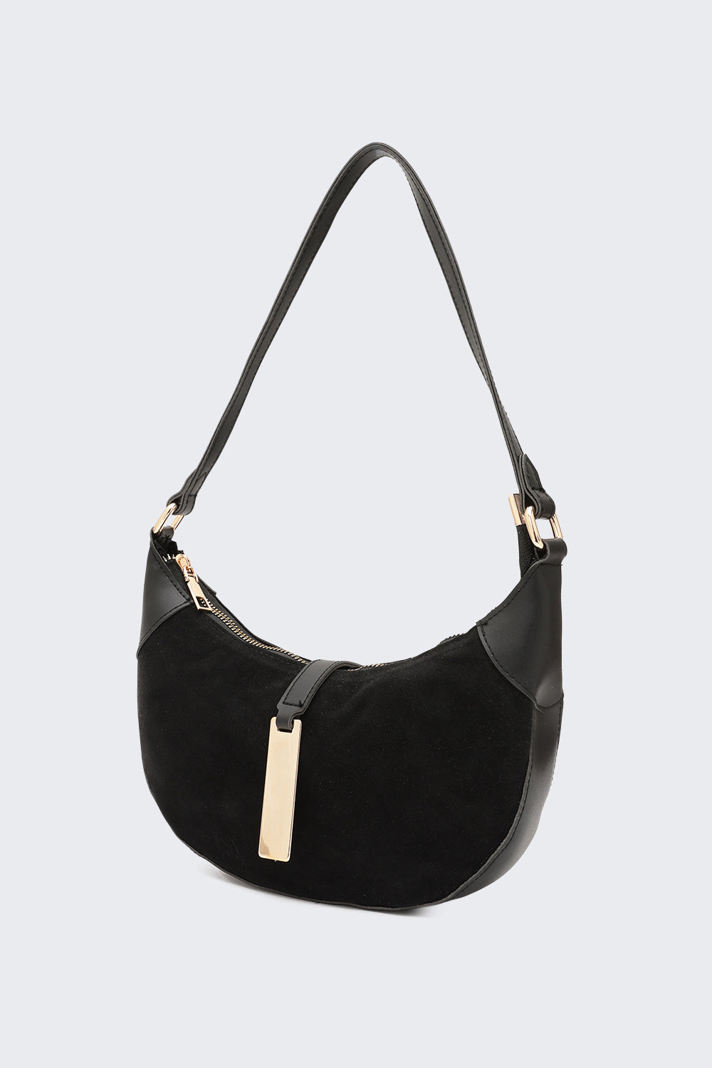 Black Solid Half Moon Shoulder Bag for Women - Image 5