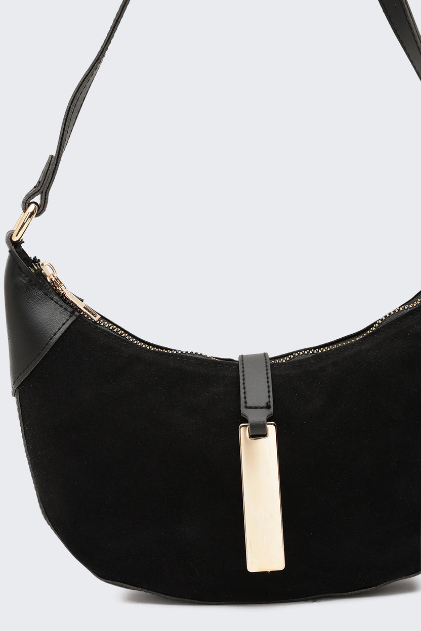 Black Solid Half Moon Shoulder Bag for Women - Image 6