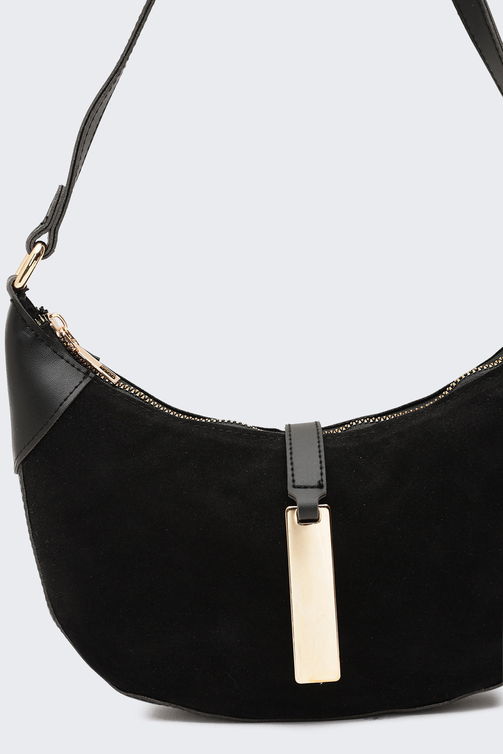 Black Solid Half Moon Shoulder Bag for Women - Image 6