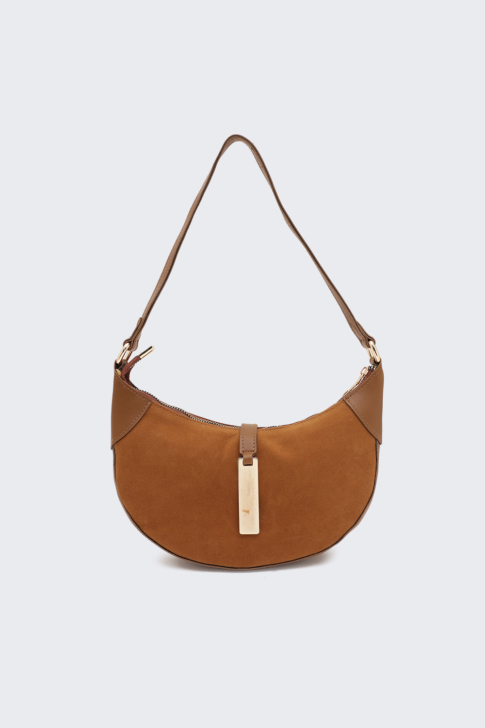 Tan Solid Half Moon Shoulder Bag for Women - Image 2