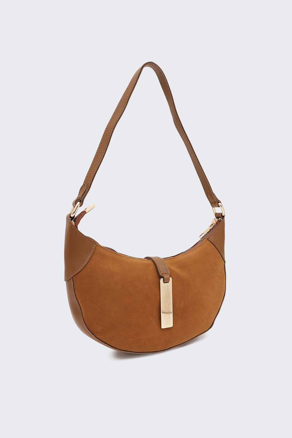 Tan Solid Half Moon Shoulder Bag for Women - Image 3