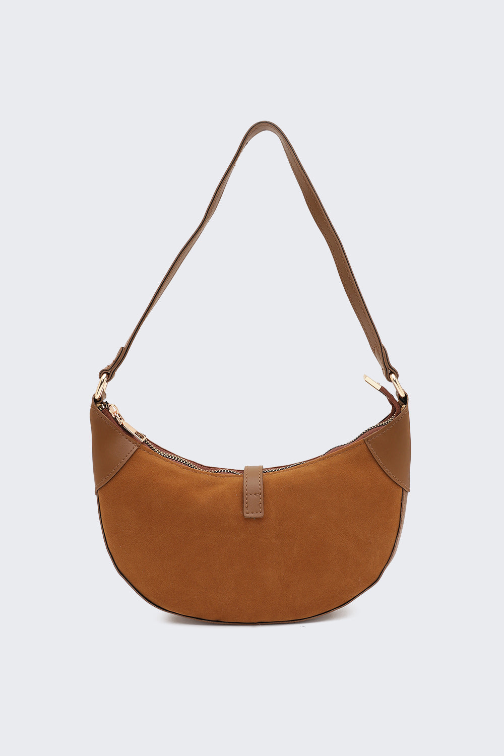Tan Solid Half Moon Shoulder Bag for Women - Image 4
