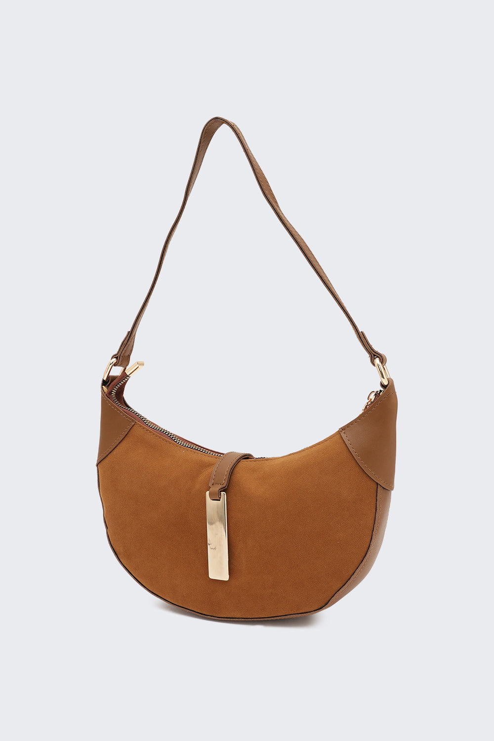 Tan Solid Half Moon Shoulder Bag for Women - Image 5
