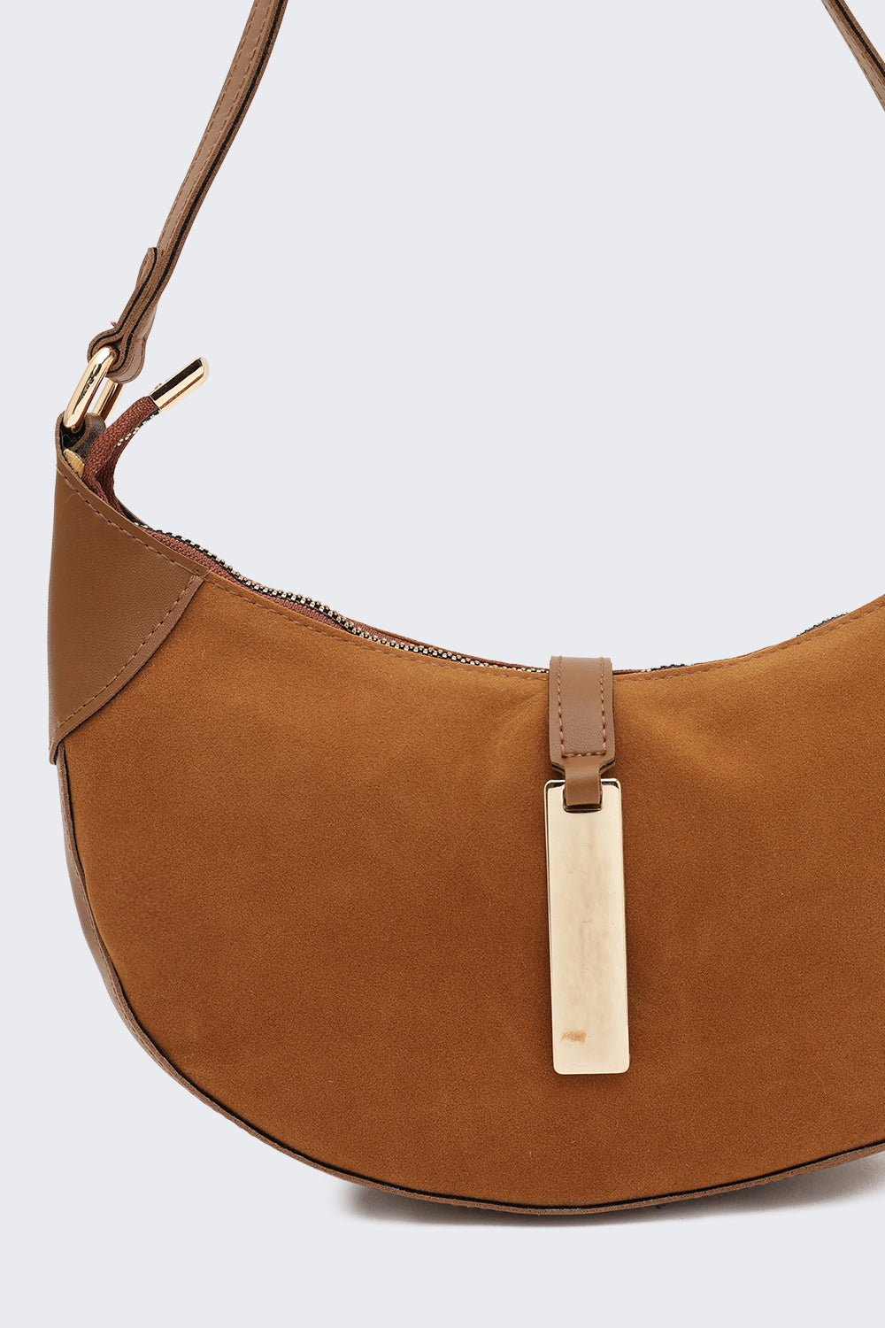 Tan Solid Half Moon Shoulder Bag for Women - Image 7